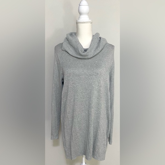 crown & ivy Sweaters - Crown & Ivy Womens OX Solid Gray Gray Long Sleeve Cowl Neck Sweater Cabincore